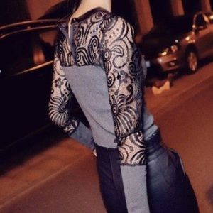 Gray Lace Sleeve Top